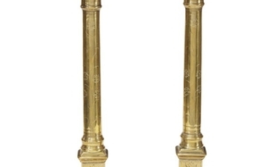 Pair of floral-etched brass candlesticks Continental, 18th century H:...