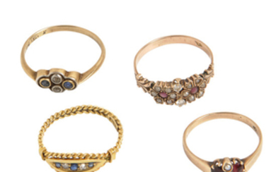 Four Antique Gold Gem-set Rings