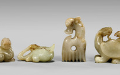 FOUR CHINESE CARVED JADE ANIMALS