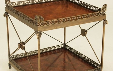 FRENCH DIRECTOIRE STYLE CROTCH MAHOGANY 2 TIER TABLE