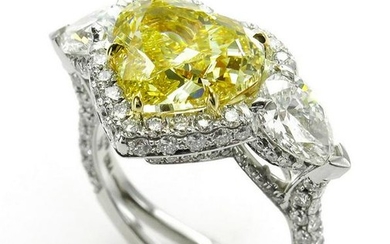 GIA “Canary” 6.16ctw Natural Fancy YELLOW HEART & Pear