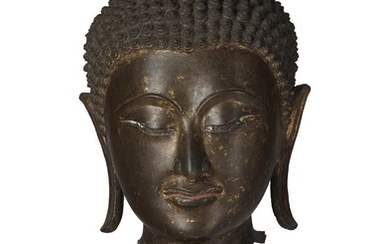 A GILT-BRONZE HEAD OF BUDDHA, THAILAND, AYUTTHAYA PERIOD, 15TH CENTURY