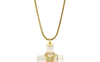 Gold and Rock Crystal Cross Pendant, Cartier, with Gold Chain Necklace