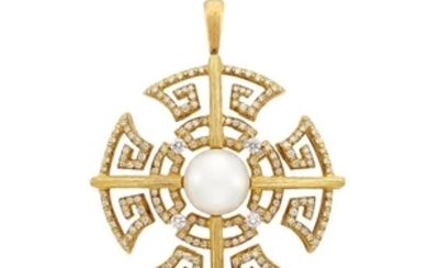 Gold, South Sea Cultured Pearl and Diamond Pendant, Henry Dunay