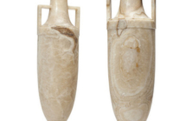 A PAIR OF ITALIAN ALABASTER AND ROUGE GRIOTTE MARBLE URNS, LATE 19TH/20TH CENTURY