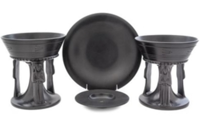 A Pair of Italian Black-Fired Footed Bowls