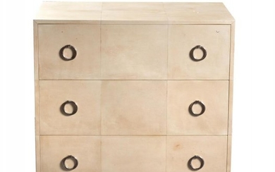 Lamberty Bespoke, a cream leather covered chest of drawers