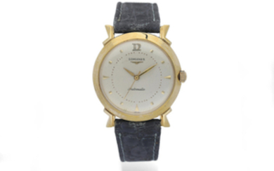 Longines. A Yellow Gold Centre Seconds Wristwatch with Fancy Lugs