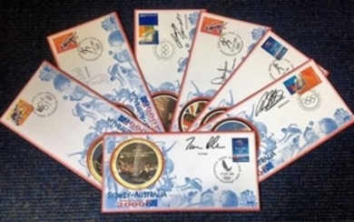 Olympics Sydney 2000 FDC collection 7, covers signatures include Kelly Holmes, Ian Barker, Roger Black, Denise Lewis and...