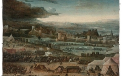 Pays Bas, XVIe siècle Entourage de Cornelis Matsys Scène de bataille devant une ville fortifiée