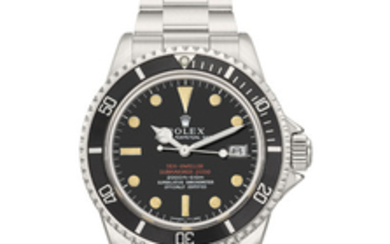 Rolex. A very rare stainless steel automatic wristwatch with sweep centre seconds, date, gas escape valve, “Double Red MKI” dial, “patent pending” case and bracelet, SIGNED ROLEX, OYSTER PERPETUAL DATE, SEA-DWELLER, SUBMARINER 2000, 200FT=610M...