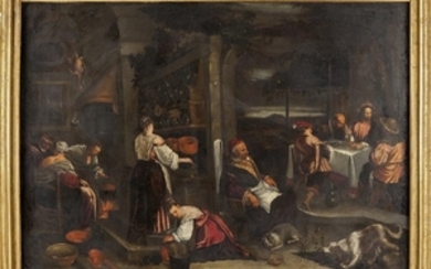 Scuola di J.Bassano (Veneto sec.XVII) "La cena in