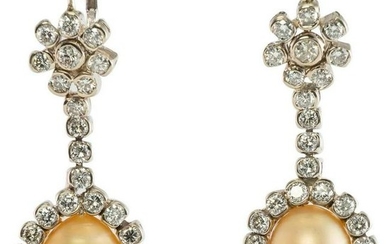 South Sea Pearl Diamond Earrings 6.10cttw Diamonds Drop