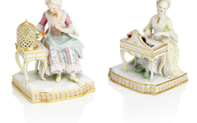 Two Meissen figures allegorical of Touch and Hearing
