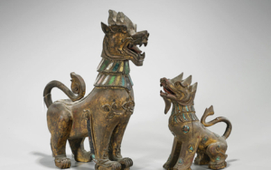 Two Southeast Asian Gilt & Carved Wood Lions