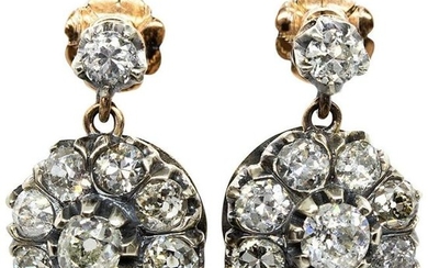 Victorian 18 Karat Gold and Silver Diamonds Earrings