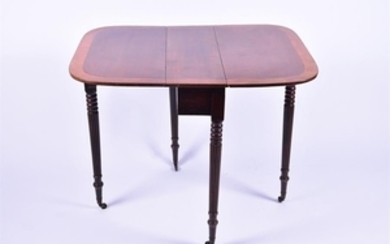 A Victorian mahogany Sutherland table the rectangular top with satinwood cross banding to the edges, supported on fluted...