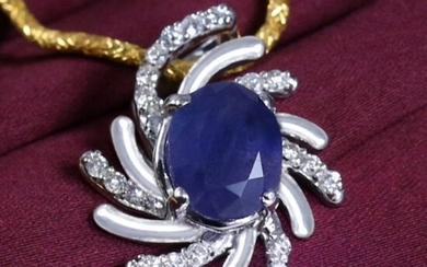 14 K Blue Sapphire (Kashmir) & Diamond Pendant Necklace