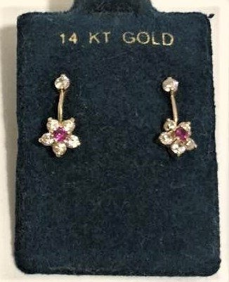 14 K Gold, Diamonds and Ruby Center Earrings