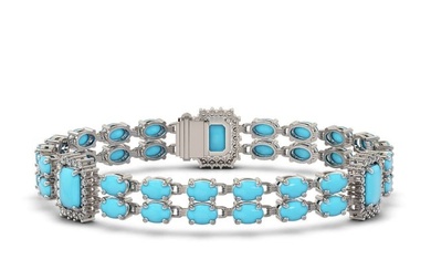 14.28 ctw Turquoise & Diamond Bracelet 14K White Gold