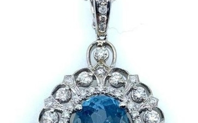 14K Gold Aquamarine and Diamond Pendant