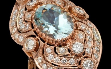 14K Rose Gold 6.51ct Aquamarine and 2.82ct Diamond Ring