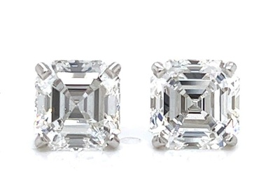 14K White Gold GIA Certified 3.27 Ct. & 2.68 Ct. Diamond Stud Earrings
