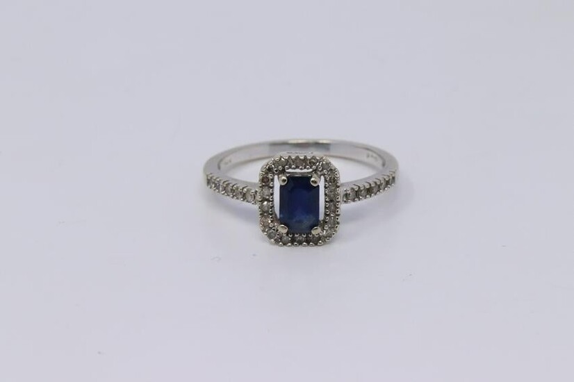 14Kt White Gold Diamond/ Sapphire Ring