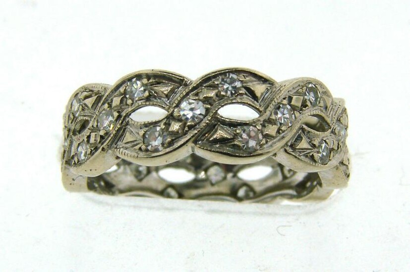 14k White Gold and Diamond Band Ring