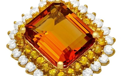 14k Yellow Gold 13.82ct Citrine 1.92ct Yellow Sapphire 2.39ct Diamond Ring