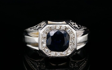 1.50ct Blue Sapphire & 20K White Gold Vintage Ring