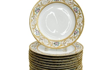 16 Epiag Pirkenhammer Czech Hand Painted Porcelain Dinner Plates circa 1930