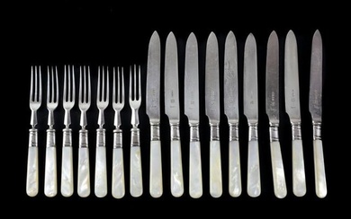 16pc William Hutton & Sons Anezin Silverplate Mother of Pearl Fruit Forks Knives