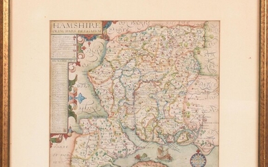 17th C. Hand Colored Map of Hampshire County England