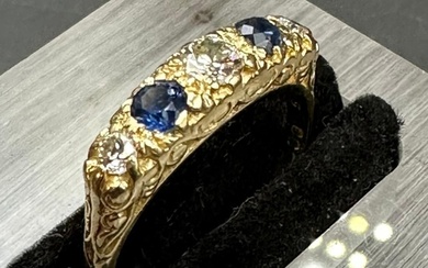 18 carat yellow gold Victorian sapphire and diamond 5 stone ...