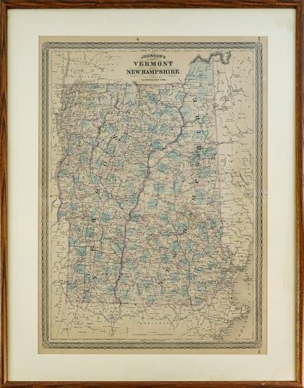 1867 Johnson's Vermont & New Hampshire Map