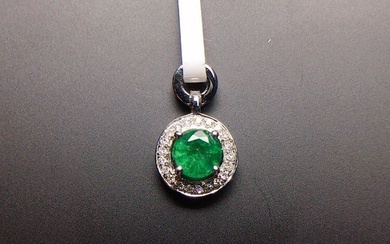 18K White Gold 0.55 CT Emerald & Diamond Pendant