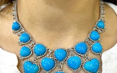 18K White Gold Turquoise & Diamond Necklace