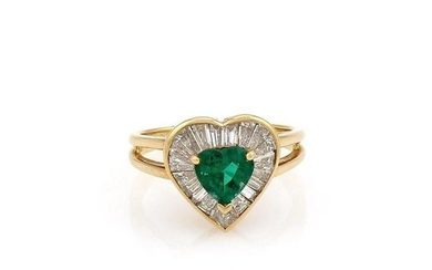 18Kt Oscar Heyman Heart Shape Emerald & Diamond Ring