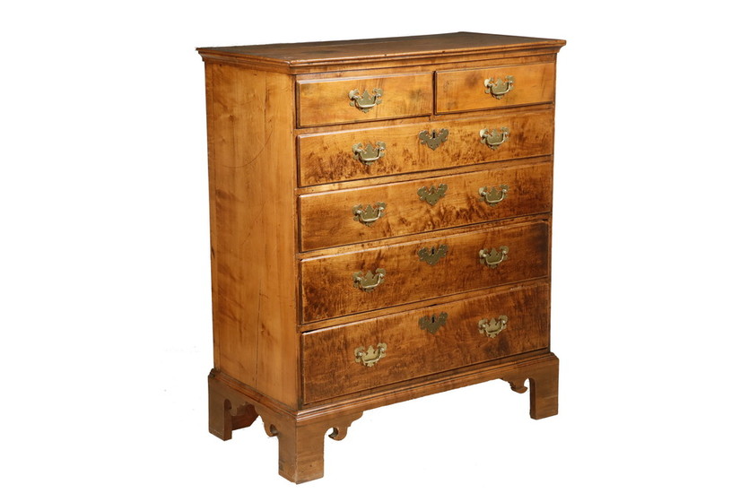 18TH C. MAPLE SIX DRAWER CHIPPENDALE CHEST