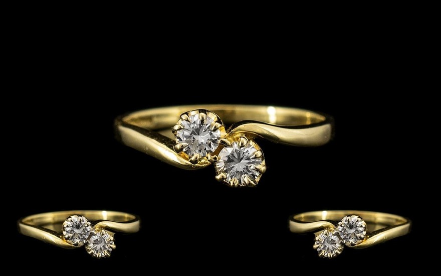 18ct Gold - Superb Quality Two Stone Diamond Set Dress Ring ...