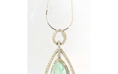 18ct white gold Columbian emerald and diamond surround penda...