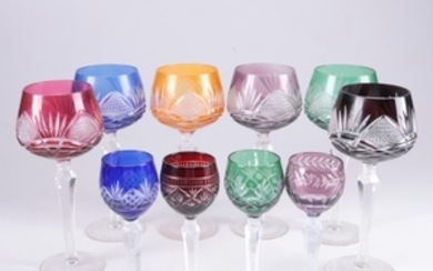Bohemian Style Cased Cut to Clear Crystal Hock Wine and Cordial Glasses