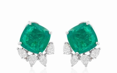 18k Gold Stud Earrings HI/SI Diamond Emerald Jewelry
