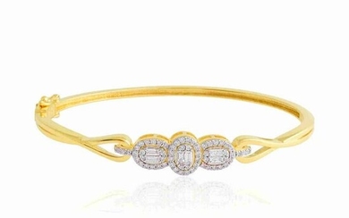 18k Yellow Gold Bangle Bracelet HI/SI Diamond Jewelry