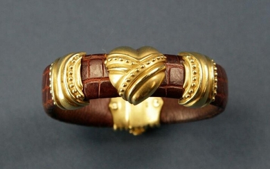 18k Yellow Gold and Leather Bracelet