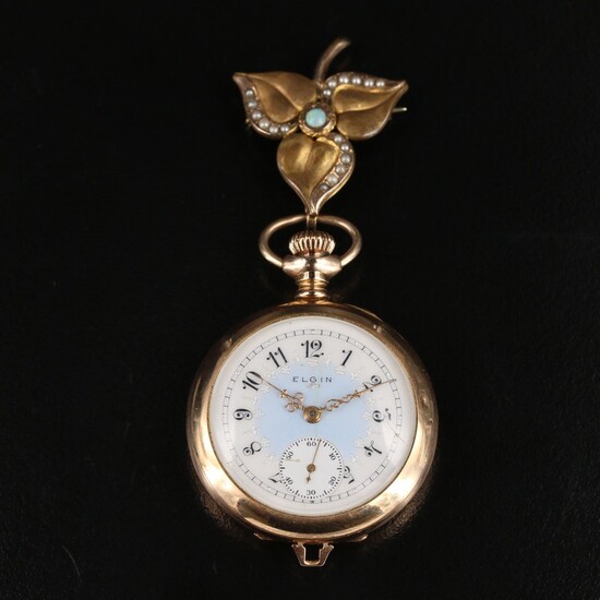 1905 Elgin Gold Filled Convertible Pocket Watch with Gemstone Pin