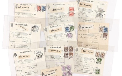 1924–1925. Lot with 10 parcel-cards, all sent to Viderejde. Incl. on with...