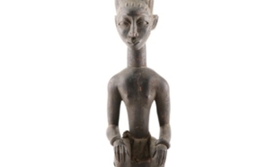 Baoulé Wood Carved Seated Tribal Chief Figure