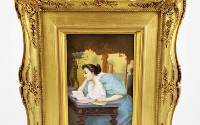 19th C. KPM Plaque of Woman Signed Wagner